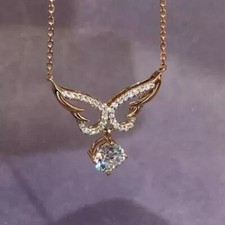 2Ct Round Lab-Created Moissanite Angel Wings Pendant 14K Rose Gold Plated