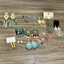 Set Of 17 Pairs of Various Costume Bohemian Style Earrings Some Missing Backs