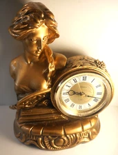 Shontek Quartz AA Battery Goldtone Woman Art Dest Clock
