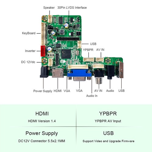 HDUSB VGA AV LCD Controller Board For 10.1" B101EW05 LP101WX1 HSD101PWW1 LCD - Picture 3 of 5