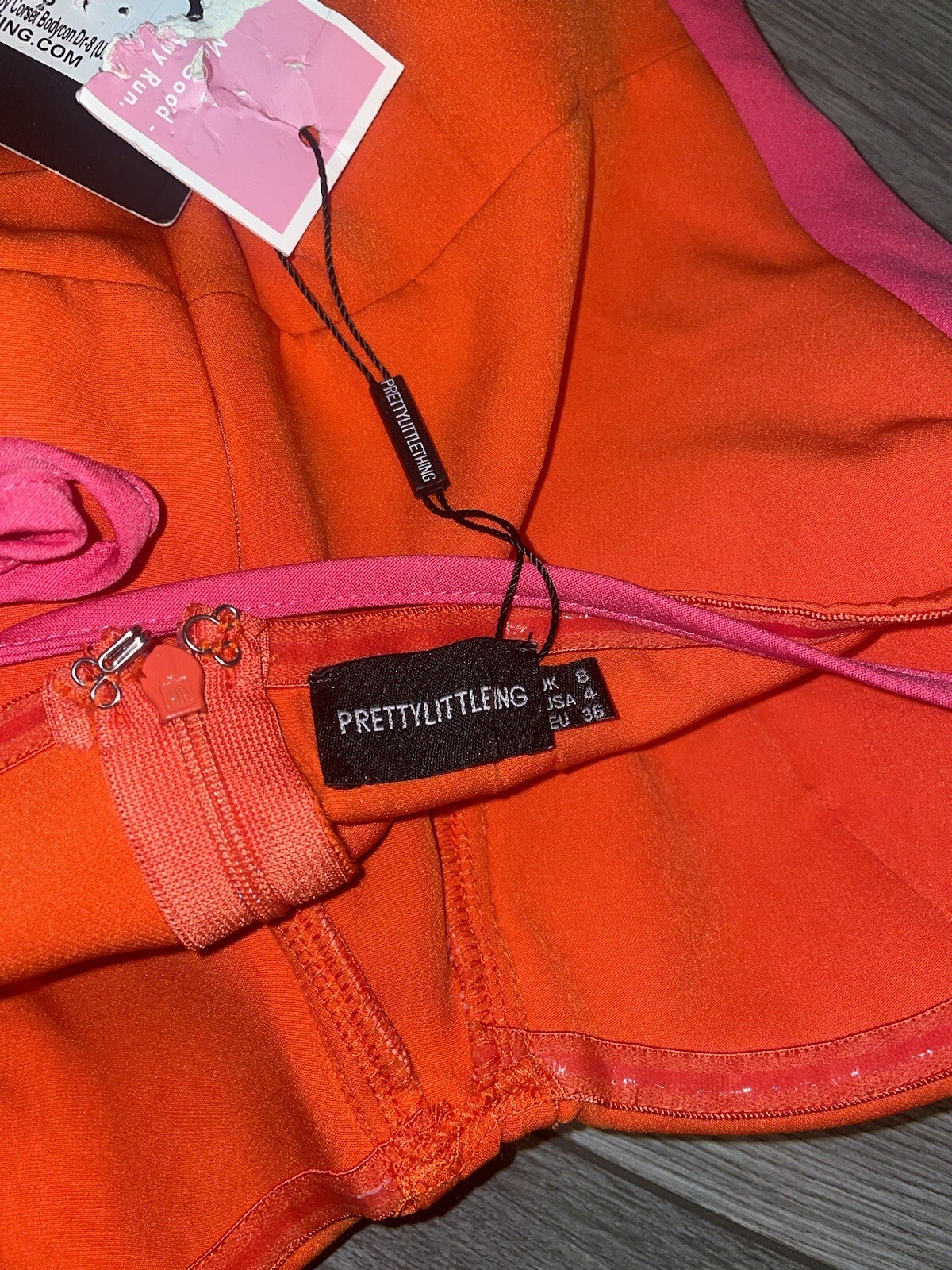 Orange Panel Strappy Corset Bandeau Bodycon Dress Size 8 S Pretty