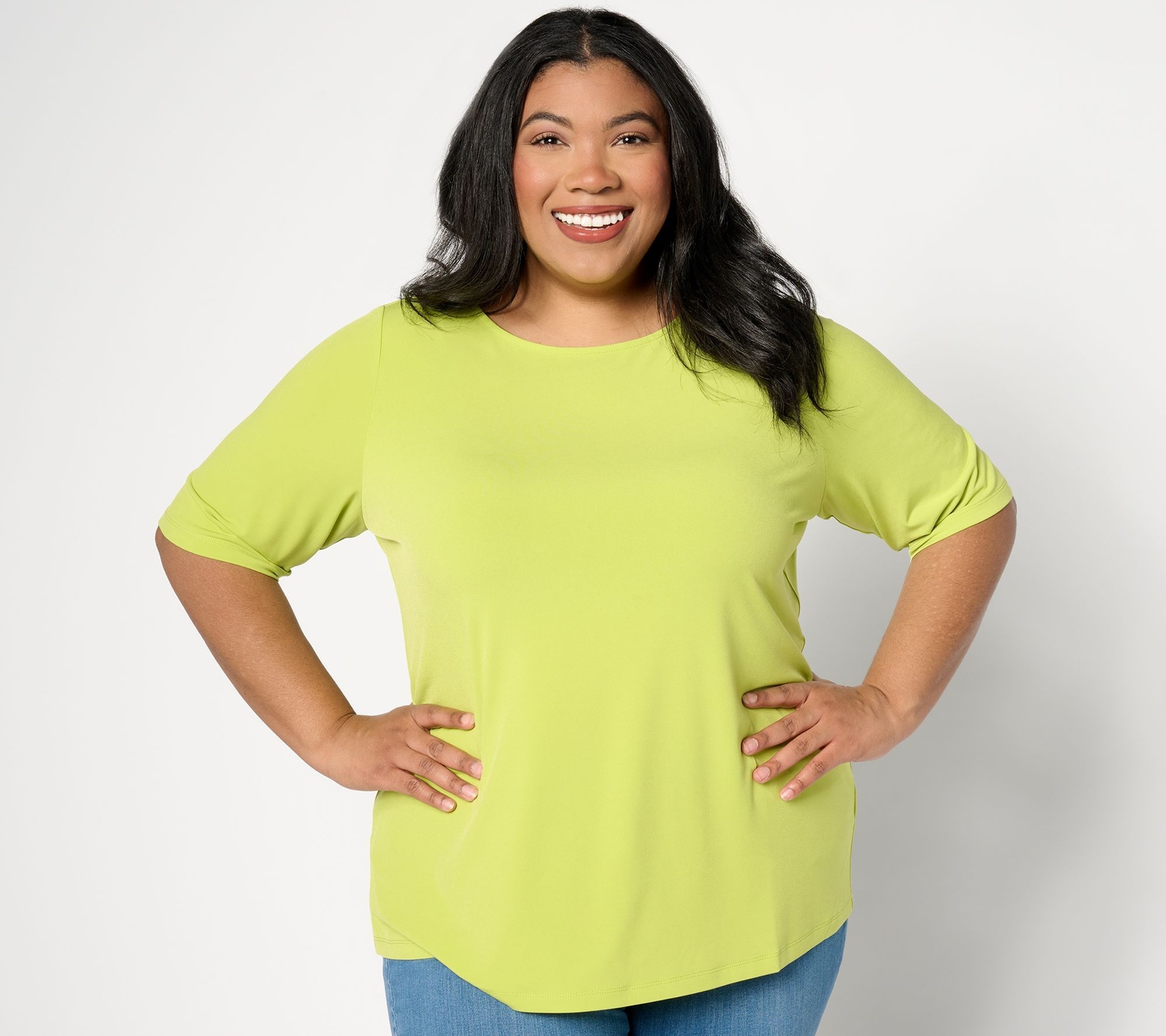 Susan Graver Women's Top Sz XL Essentials Liquid Knit Bateau Neck Green A213063