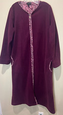 Vintage MISS ELAINE BURGUNDY HOUSE COAT Full Zip Long Robe L
