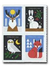 WINTER WOODLAND ANIMALS - 2023 - Block of 4 - MNH -Scott#5822-25