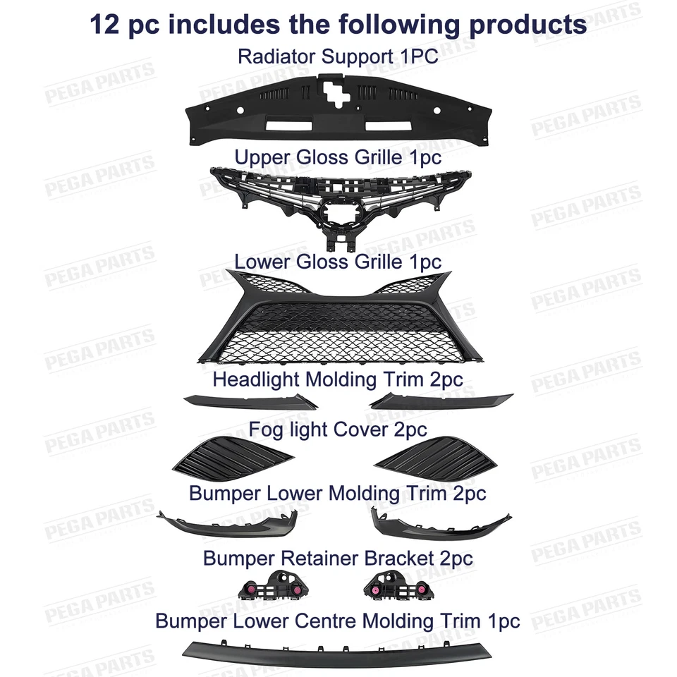 Front Bumper Cover Grilles Assembly For 2018 2019 2020 Toyota Camry SE XSE - Изображение 3 из 4