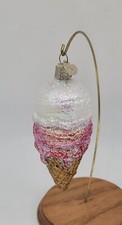 Old World Christmas Ice Cream Waffle Cone Glass Blown Ornament OWC Charm Vanilla