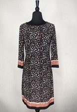 Nine West Black White Brown Geometric Jersey 3/4 Sleeve Sheath Dress Size 2