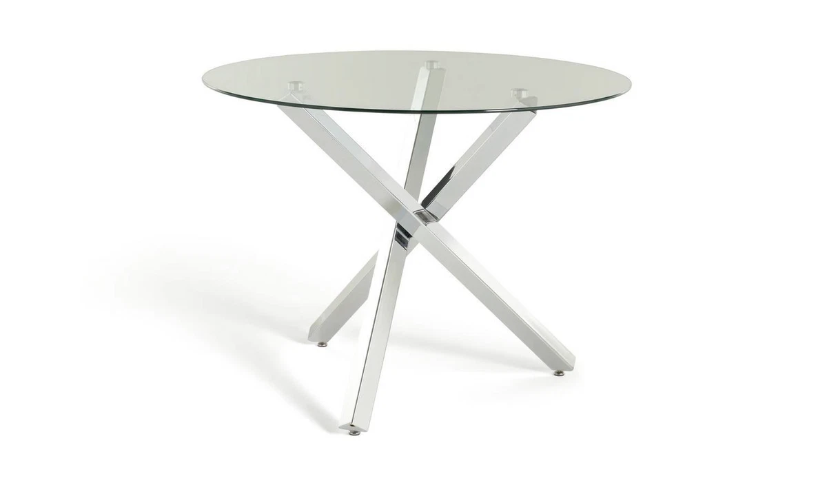 Ava Glass 4 Seater Round Dining Table Chrome