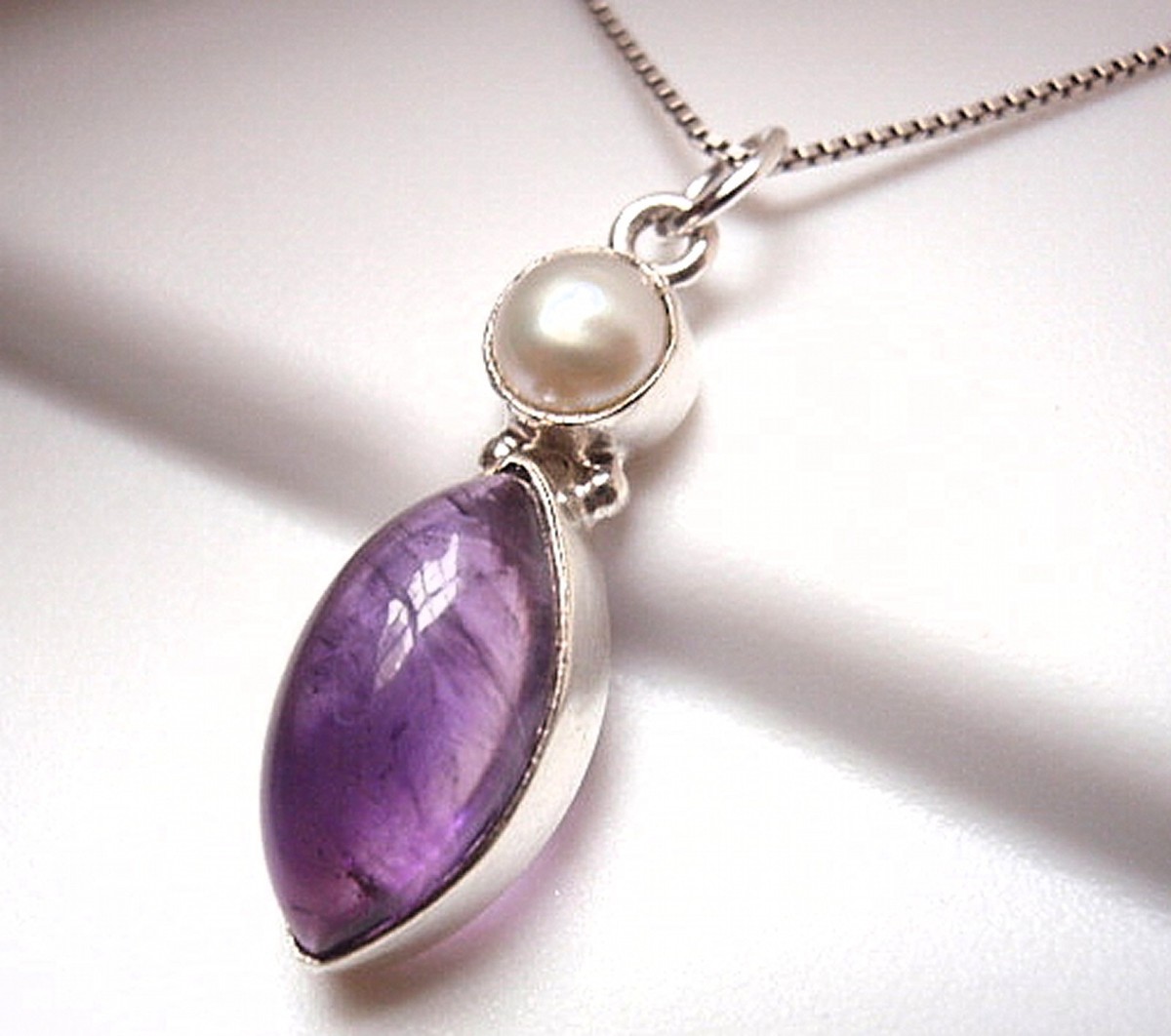 Amethyst Pearl Necklace 925 Sterling Silver Marquise Round