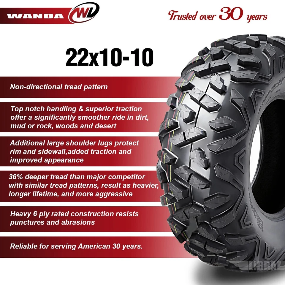 (2) Комплект задних шин 22x10-10 22x10x10 Arctic Cat 150 250 Sport ATV P3501 4PR - Изображение 2 из 4