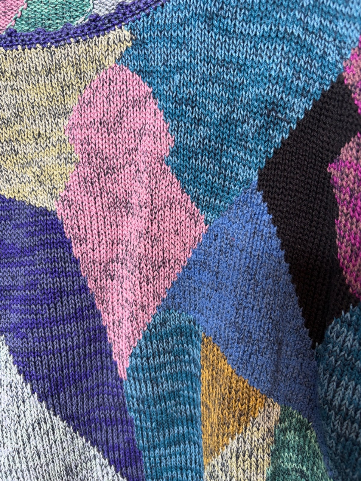 Peruvian Connection Terrazzo Pullover Blue Patchw… - image 3