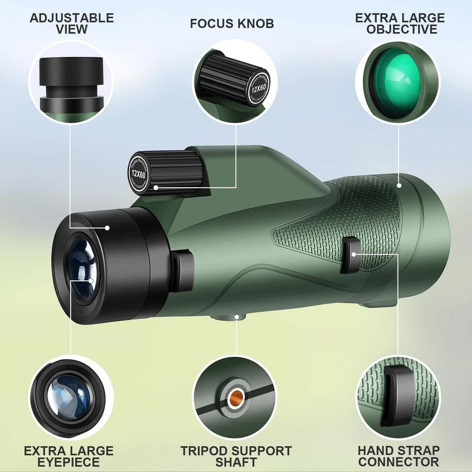 Lightweight 12x60 Monocular with Tripod – Perfect for Hiking and Bird Watching - Image 4 of 4