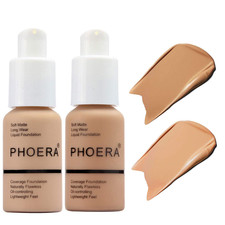 2Pack PHOERA Foundation Full Coverage Liquid Foundation Cream - Long-Lasting Lig