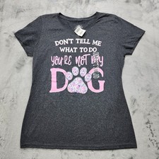 NEW Lost Creek Outfitters Top Womens L Gray Pink Short Sleeve Graphic Tee Dog