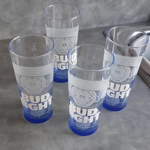 4 Limited Edition Bud Light Blue Bottomed Beer Glasses Pint Tumblers - Picture 8 of 9