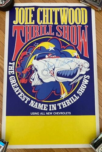 Vintage Joie Chitwood Original Auto Thrill Show Program Poster Sign 14x22 SIGNED