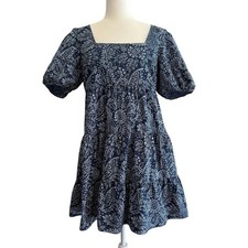 Madewell Blue Poplin Puff Sleeve Babydoll Mini Dress Square Neck Size 10