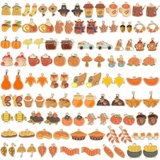 SANNIX 110Pcs/55 Pairs Fall Charms, Thanksgiving Charms for Jewelry Making Bu...