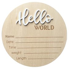 Baby Announcement Sign,  5.9 Inch Wooden Hello World Newborn Welcome Sign,
