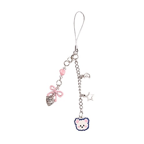 Cute Bear Bowknot Heart Charm Pendant Chain Phone Straps Pocket Keychain Strap - Photo 5 sur 11