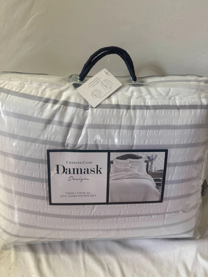 $320 Charter Club Damask Design Seersucker Ombre Stripe Twin Comforter Set 2 PC - Image 3 of 4