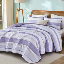 Quilt Queen Size Purple, 3 Pieces Boho Striped Bedspread Bedding for Queen Size