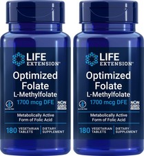 Life Extension Optimized Folate L-Methylfolate 1700 180 Count Pack of 2 