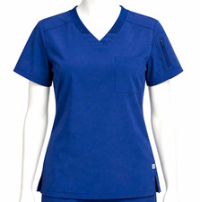Cherokee Navy Blue V-Neck Medical Scrub Top M Solid Rib Knit Polyester