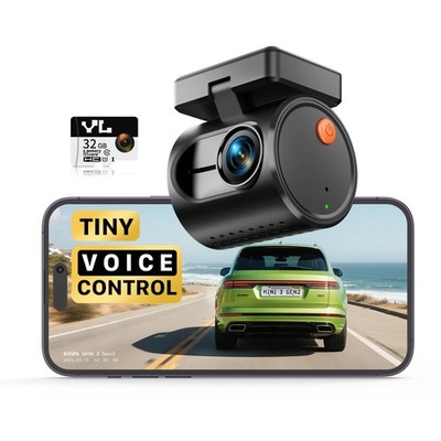 2K Tiny Dash Cam, 1296P QHD Mini Car Camera DashCam - Voice Control, G -Senso...