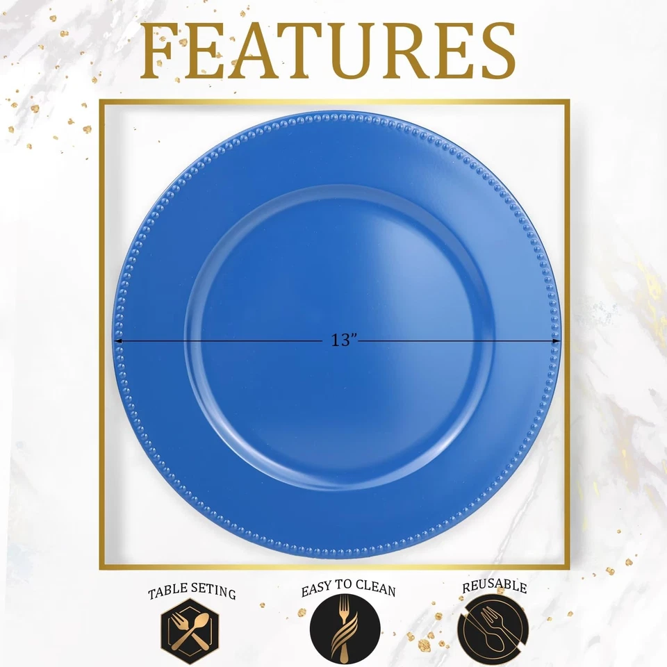 Set of 12 Plastic Blue Charger Plates, Elegant Chargers for Table Dinner Deco... - Image 3 of 4