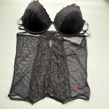 Seven Til Midnight Lingerie Babydoll Women's Size 1X/2X Black Lace Sexy Romantic