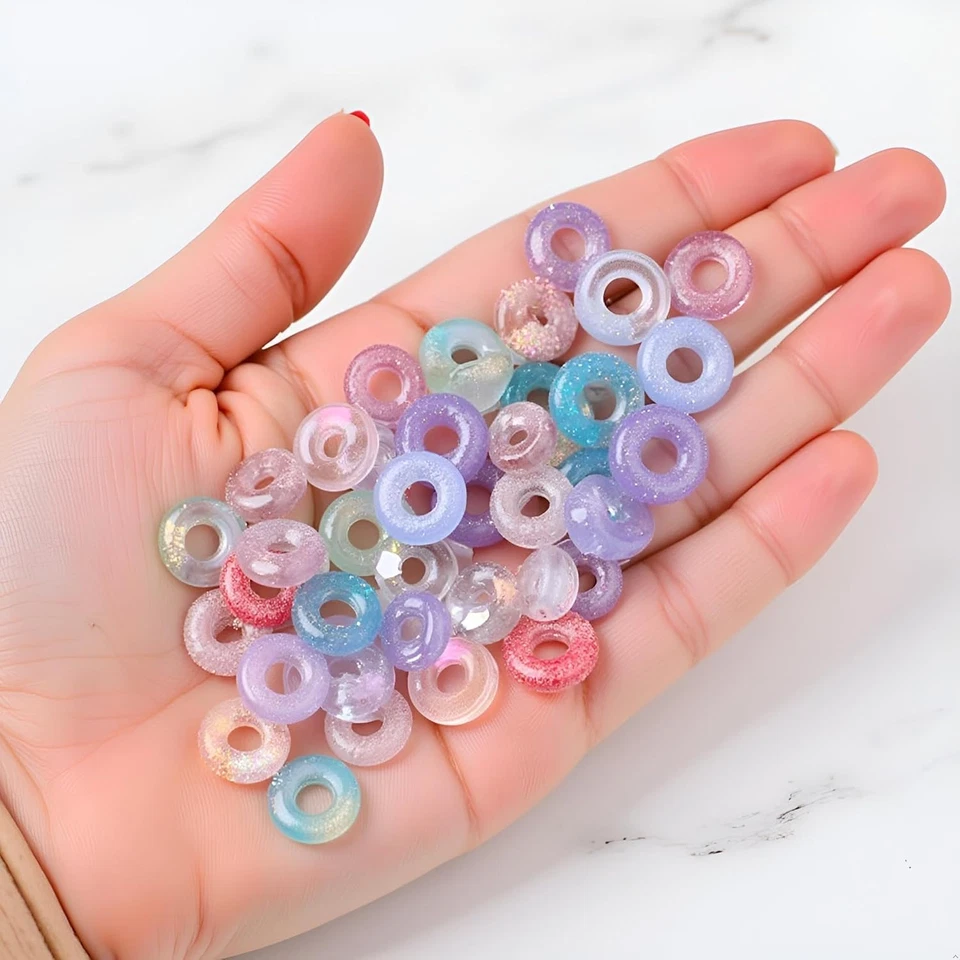 100 Pcs 11Mm Glass Donut Beads, Charms Glitter round Bead Colorful Crystal Beads - Image 4 of 4