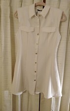 Zara Sleeveless Button Front Skater Mini Dress Ivory Med NWT