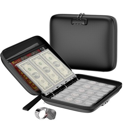 Coin Collection Album with Lock,350 Pockets Fireproof Hard Coin Collection Book&