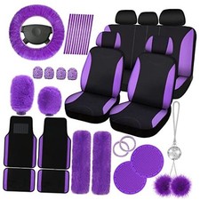 47 Car Seat Cover Full Set for Women Included Car Front Rear Seat Purple Black