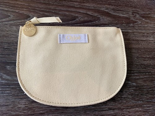 Chloe Makeup Bag Beige NEW Zip Cosmetics Jewelry Travel Clutch 5" x 7" Fabric
