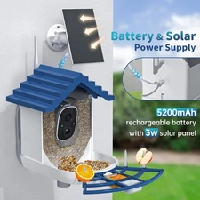 Smart Bird Feeder Camera Solar Powered WiFi AI ID Full HD Outdoor Indigo