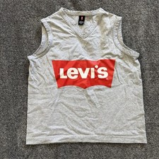 Levi  s Boy  s Youth Size L Grey Sleeveless Tank Top Red Logo Made In Usa Vintage