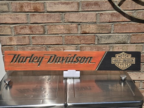 Wooden Engraved Harley Davidson Sign 32 Inches x 4 1/2 Inches