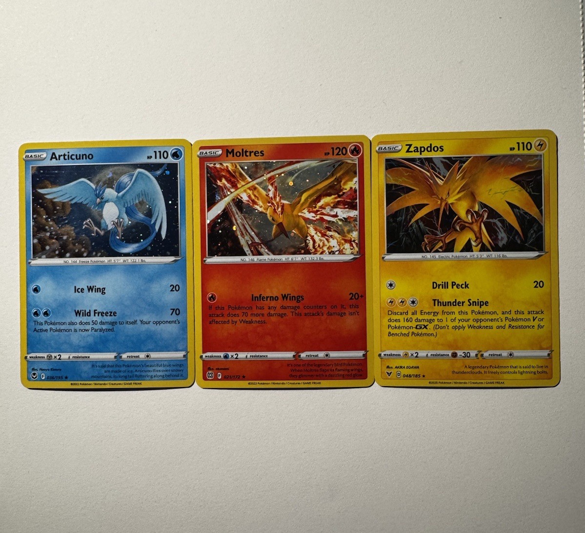 Pokemon Moltres 021/172 - Zapdos 048/185 - Articuno 036/19 Holo 3 Card Set - LP