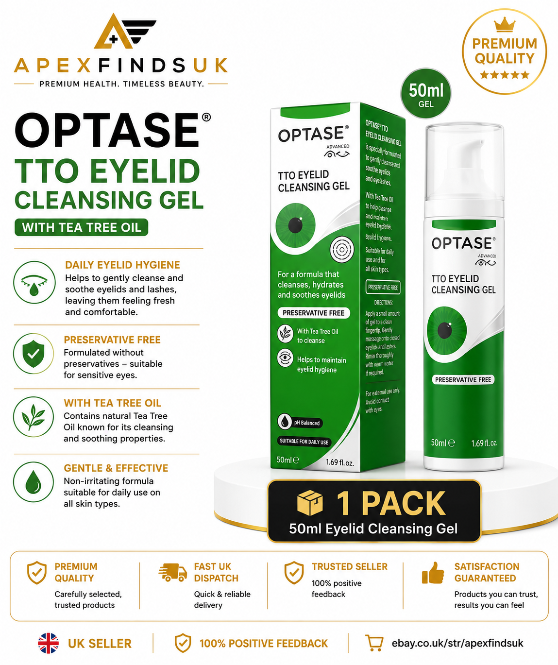 Optase TTO Tea Tree Oil Eye Lid Cleansing Gel 50ml Preservative Free