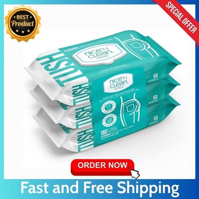 Nice 'N Clean Adult Flushable Wipes (3 x 60 Count) | Personal Cleansing Wipes Ma