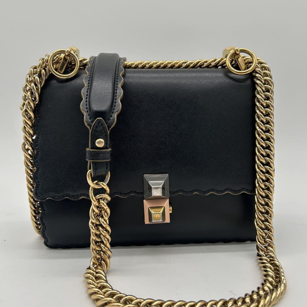 Fendi Canai Chain Shoulder Bag in Black Leather Crossbody Pre-Owned