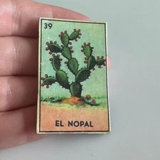 Vintage El Nopal Cactus Lotería Card Mexican Souvenir Enamel Lapel Pin Loteria