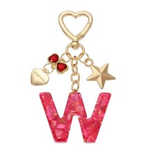 Cute Initial Letter Keychain, Letter-W Keychains for Women Girls Bling Red