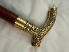 Vintage Brass Derby Handle Walking Stick Wooden Cane 34" 2-Piece Antique Style