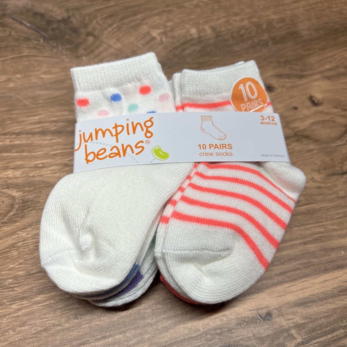 Jumping Beans Crew Socks for Girls 10 Pairs Size 3-12 Month
