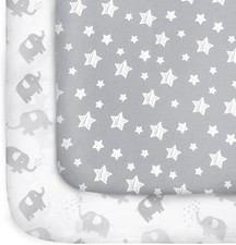Pack and Play Sheets, 2 Pack Mini Crib Sheets, Stretchy Playard Fitted Sheet,