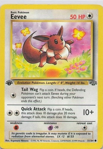 Eevee 1999 Pokemon Jungle 1st Edition Common #51/64 - HP