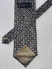 Bergamo New York Silk Necktie Geometric Diamond Black Gray Neutral Neck Tie 56”